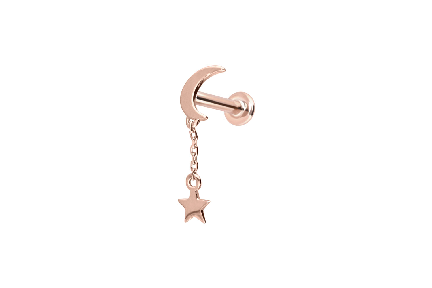 14 Karat Gold Labret Piercing mit Push Fit MOND + STERN